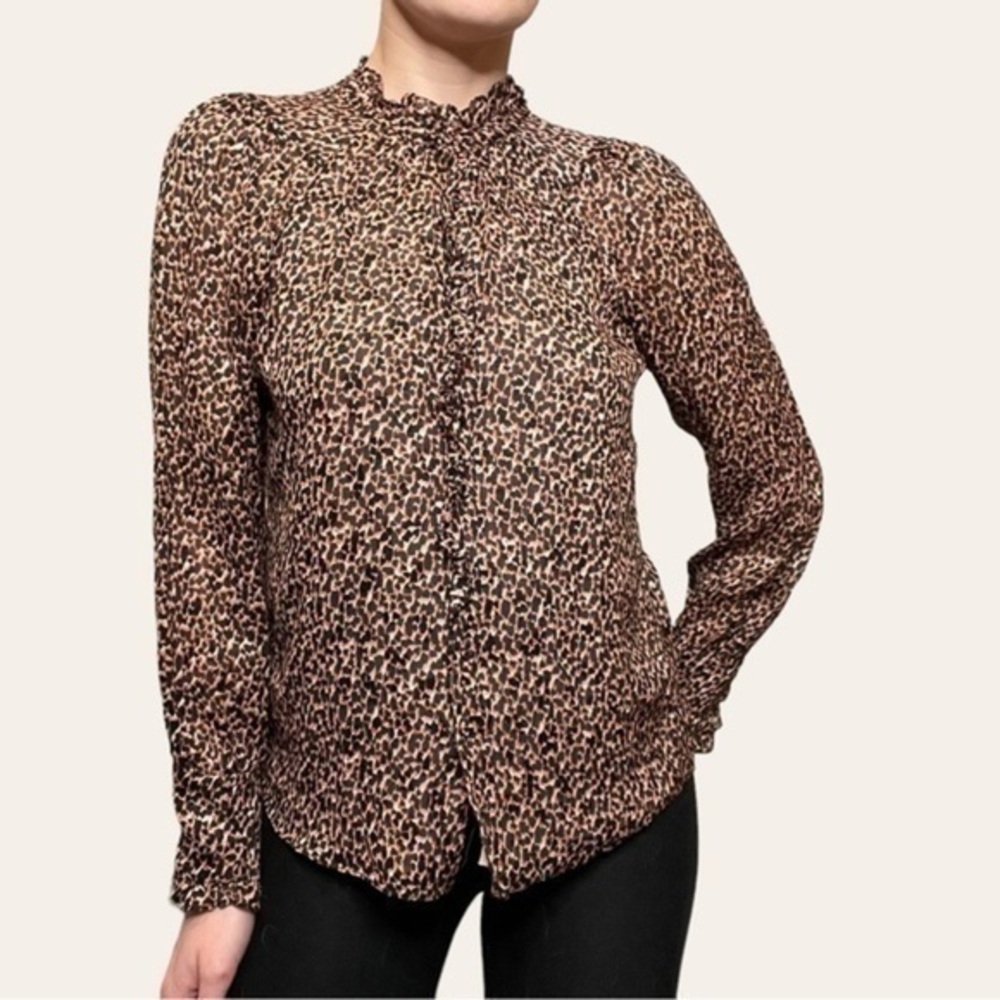 Rebecca Taylor Fleur Silk Cheetah Button Down Blouse 💕
